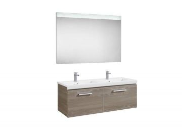 Mueble de baño Roca Prisma con lavabo doble y espejo LED 1200x460x424mm Fresno