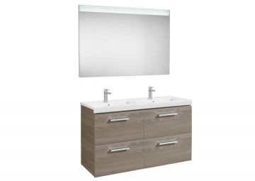 Mueble de baño Roca Prisma con lavabo doble y espejo LED 1200x460x667mm Fresno