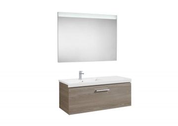 Mueble de baño Roca Prisma con lavabo izquierda y espejo LED 1100x460x424mm Fresno