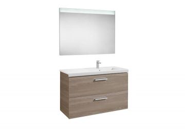 Mueble de baño Roca Prisma con lavabo derecha y espejo LED 1100x460x667 Fresno