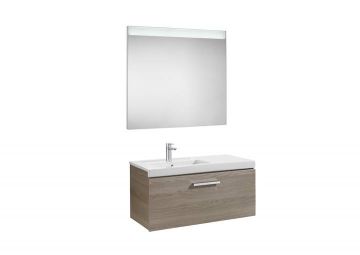 Mueble de baño Roca Prisma con lavabo izquierda y espejo LED 900x460x424mm Fresno
