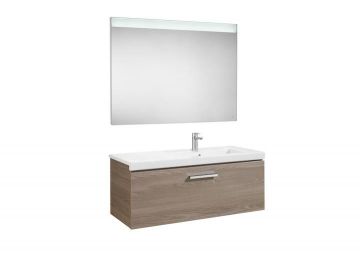 Mueble de baño Roca Prisma con lavabo derecha y espejo LED 900x460x424mm Fresno