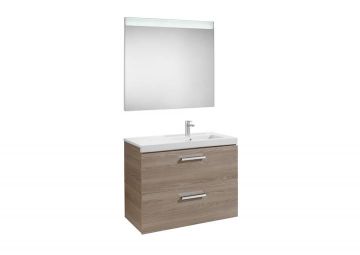Mueble de baño Roca Prisma con lavabo derecha y espejo LED 900x460x667mm Fresno