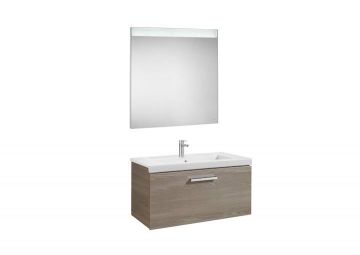 Mueble de baño Roca Prisma con lavabo y espejo LED 800x460x424mm Fresno
