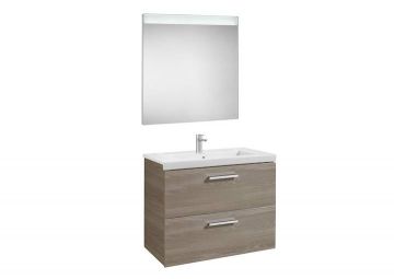 Mueble de baño Roca Prisma con lavabo y espejo LED 800x460x667mm Fresno