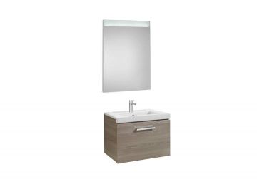Mueble de baño Roca Prisma con lavabo y espejo LED 600x460x424mm Fresno