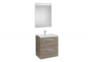 Mueble de baño Roca Prisma con lavabo y espejo LED 1200x460x424mm Fresno