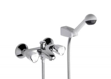 Mezclador bimando exterior baño-ducha inversor automático, ducha mano Natura, flexible 1,70 m. y soporte articulado Brava