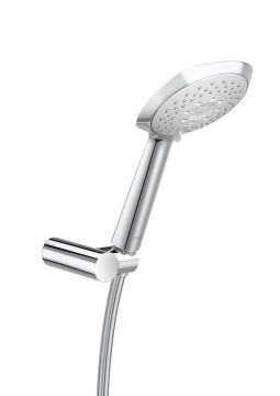 Set ducha. ducha mano 130 mm 4 funciones, soporte ducha articulado y flexible PVC satinado 1,70 m Sensum