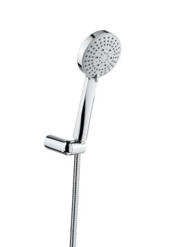 Set ducha. ducha mano 100 mm 3 funciones, soporte ducha articulado y flexible PVC satinado 1,70 m Stella