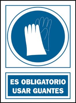 Señal de uso guantes obligatorios en español