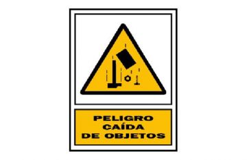 Señal de peligro "PELIGRO CAÍDA DE OBJETOS" 297x210mm