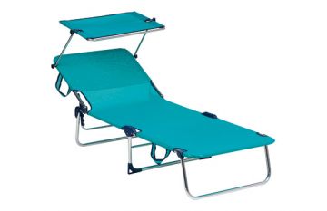 Cama de playa de aluminio con parasol Alco multiposición con asa de transporte color Azul