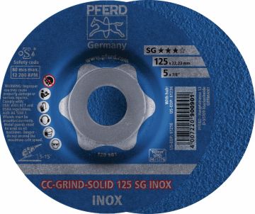Disco de desbaste CC-GRIND-SOLID SG INOX D 125 x Gr mm acodado INOX 