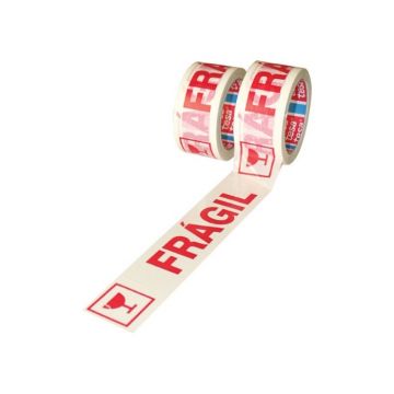 Cinta de embalar Tesa Tape Polipropileno logo "Frágil" 132x50 Blanca