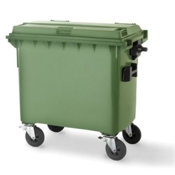 Contenedor de basura Weber de color verde con ruedas 770L