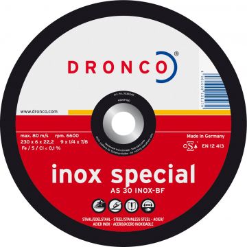 DRONCO AS30INOX-230-6 - Disco de desbaste AS 30 INOX Special-metal, 230 x 6 mm