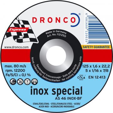 DRONCO AS46TINOX-115 - Disco de corte metal AS 46 T INOX Special Express, 115 x 1,6 mm
