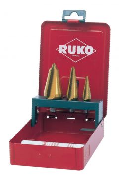 RUKO 101020T - Juego 3 brocas cónicas HSS-TiN - Incluye Pasta de corte 30 gr