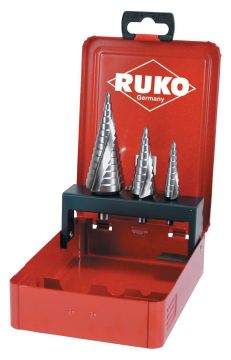 RUKO 101026E - Juego 3 brocas escalonadas HSS-Co 5 tamaño nº 0/9, 1 y 2