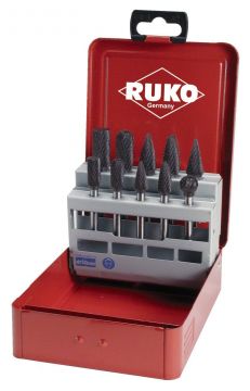 RUKO 116003TC - Juego de 10 fresas de metal duro TiCN con vástago de 6 mm