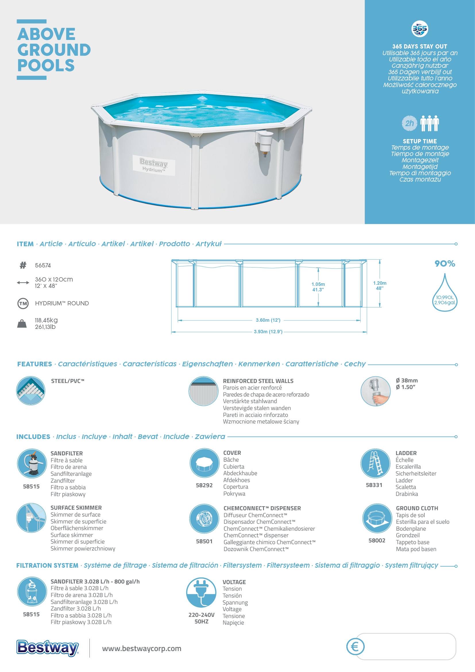 piscina de superficie bestway hydrium redonda 360x120cm